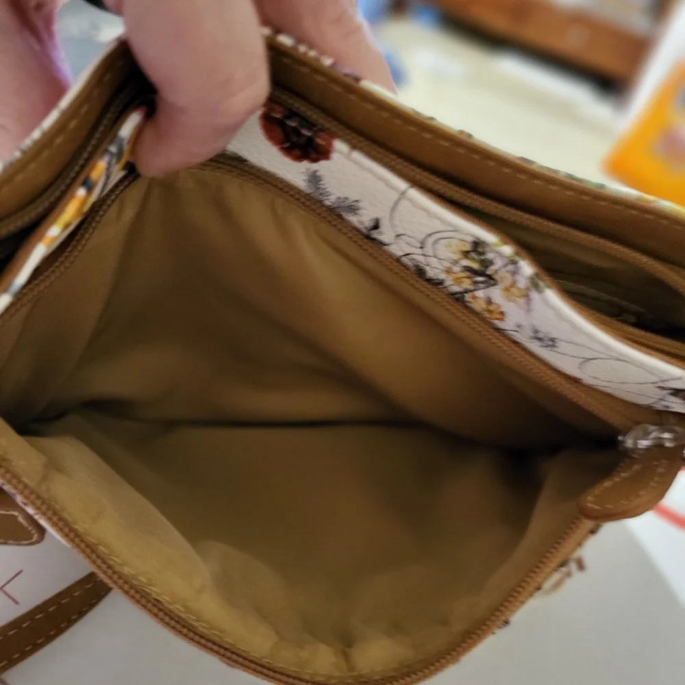 MultiSac Floral Crossbody/shoulder Bag Bag in Cream with Brown Trim - Picture 8 of 11
